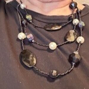 Black triple strand Bead Necklace